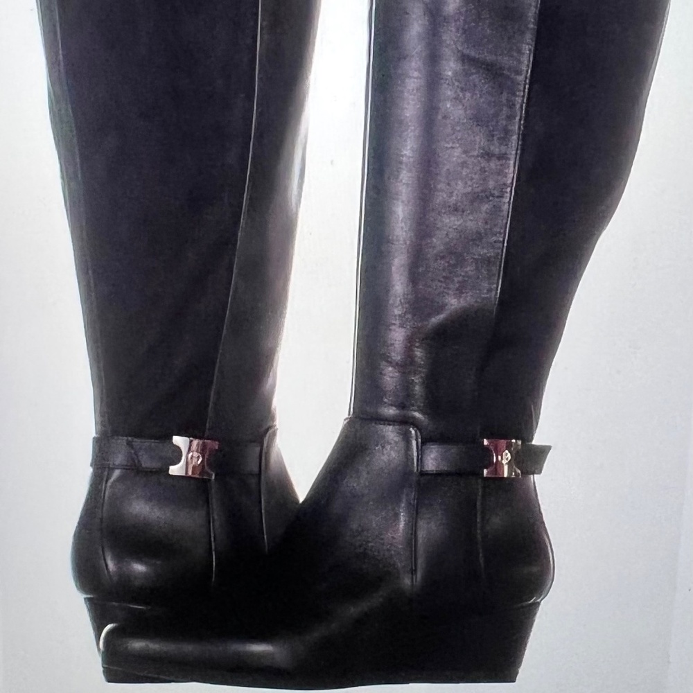 Gianni Bernini Catrinaa leather around Tony high fashion boots wedge 7.5
